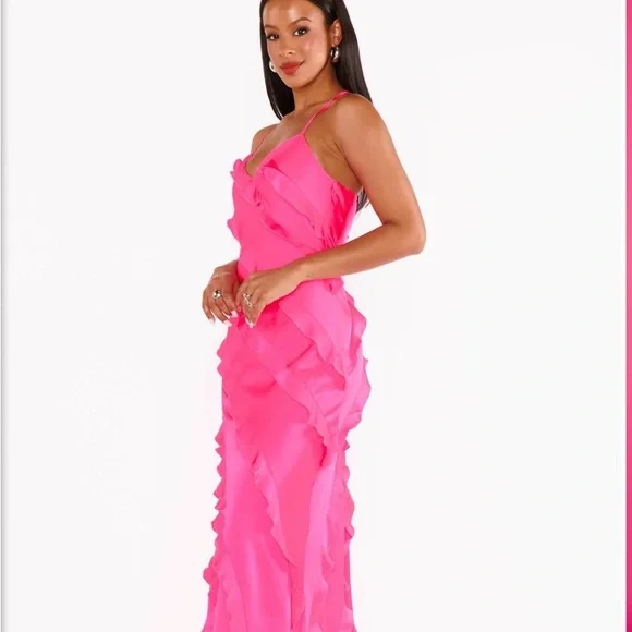Show Me Your MuMu Hot Pink Ruffle Slip Wedding Dress - Picture 1 of 6